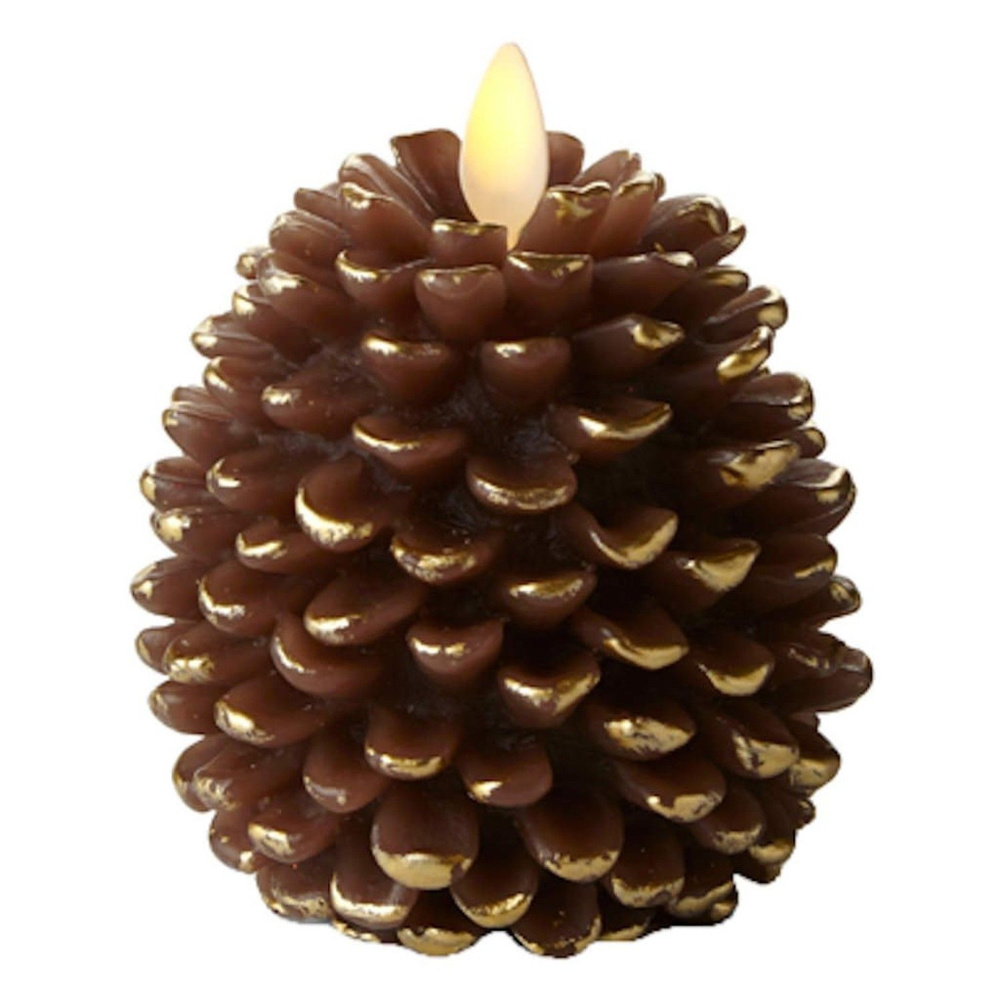 NIB- Luminara Real Wax Flameless LED Moving Flame Pinecone, Brown